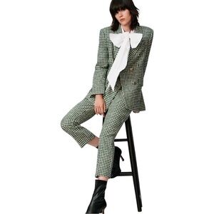 NWT ZARA High Waist Mini Flare Plaid Green Trousers Sz M